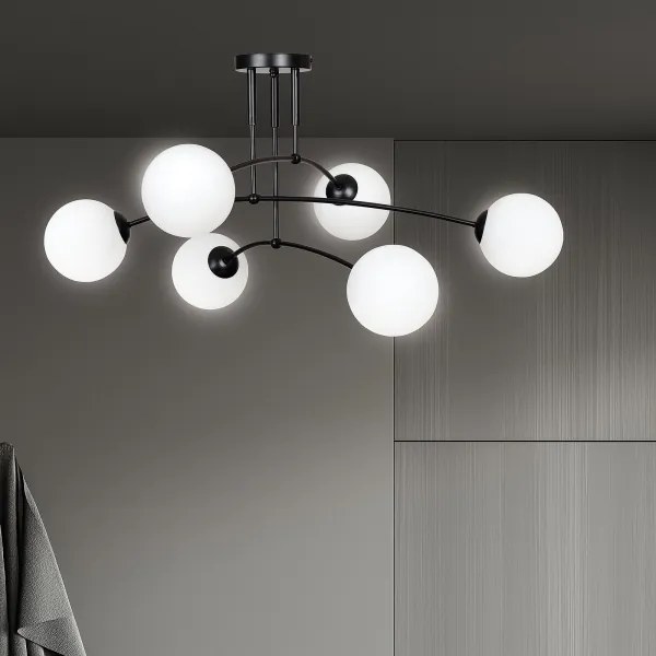 Lustră pe tijă PREGOS 6xE14/10W/230V negru/alb