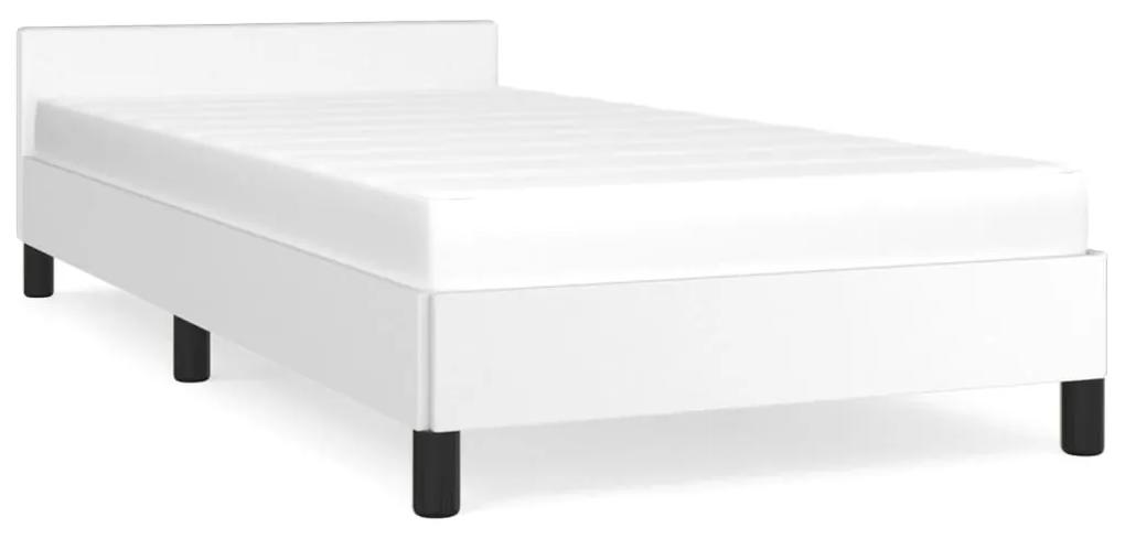 347472 vidaXL Cadru de pat cu tăblie, alb, 90x190 cm, piele ecologică