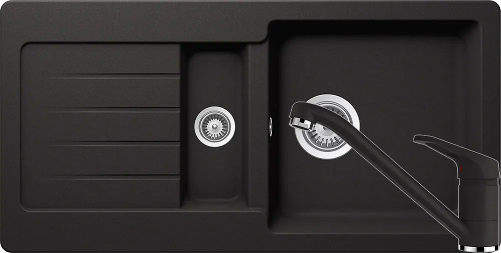 Set chiuveta bucatarie Schock Typos D-150S 860 x 435 mm si baterie bucatarie Schock Cosmo Cristalite Nero, negru