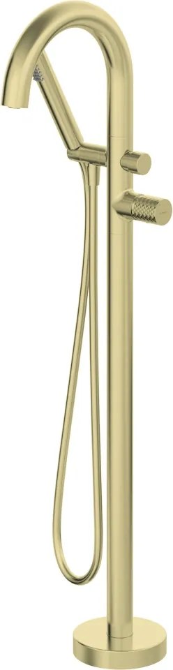 🛁 Baterie freestanding pentru cadă SILIA HEXA, cu set de duș – Finisaj auriu periat – Cod BHS_R17N