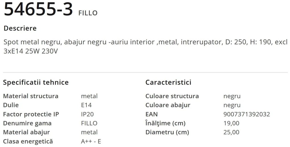 Plafoniera industrial style directionabila FILLO III 54655-3 GL