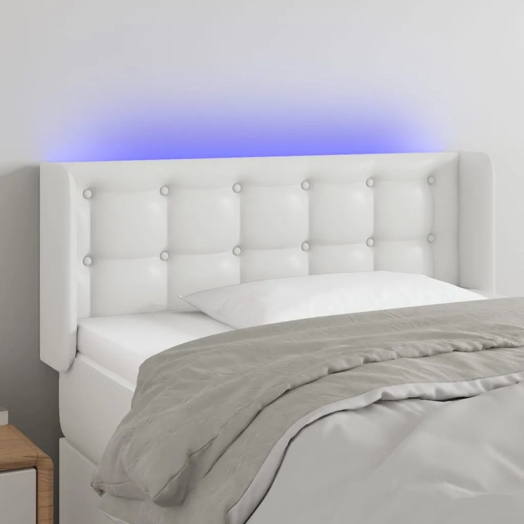 vidaXL Tăblie de pat cu LED, alb, 93x16x78/88 cm, piele ecologică