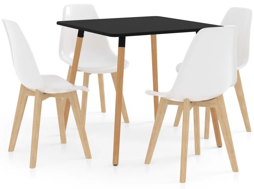 Set mobilier de masa, 5 piese, alb 5, Alb, Negru