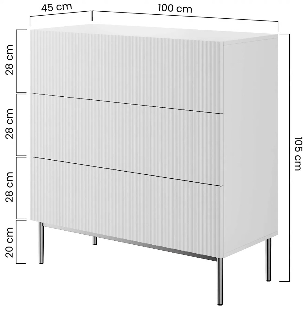 Comoda Nicole cu trei sertare cu picioare metalice 100 cm - cașmir / picioare negru