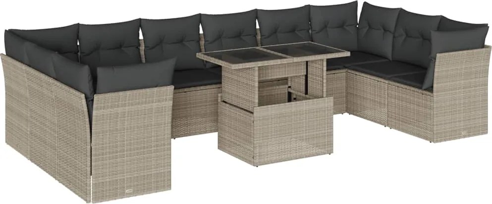 vidaXL Set canapele de grădină cu perne, 11 piese, gri, poliratan