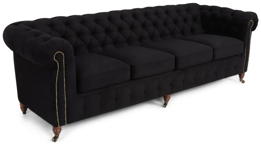 Canapea Chesterfield, 4  locuri, Negru, 238x80x86 cm