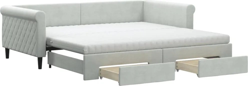 vidaXL Pat de zi cu extensie și sertare gri deschis 100x200 cm catifea