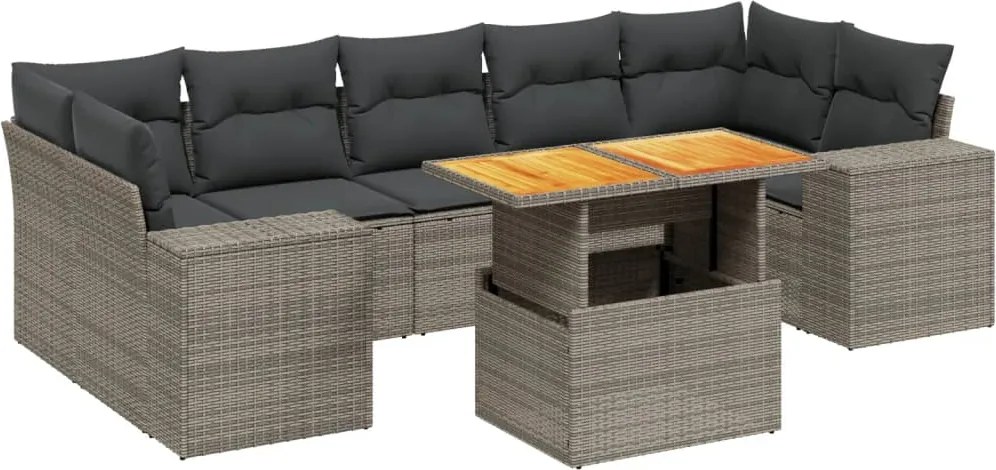 vidaXL Set canapele de grădină cu perne, 8 piese, gri, poliratan