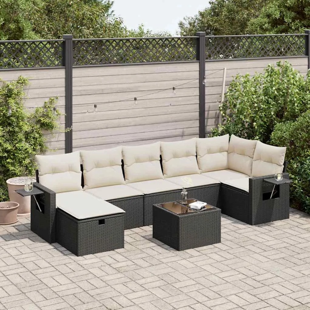 3325512 vidaXL Set mobilier de grădină cu perne, 8 piese, negru, poliratan