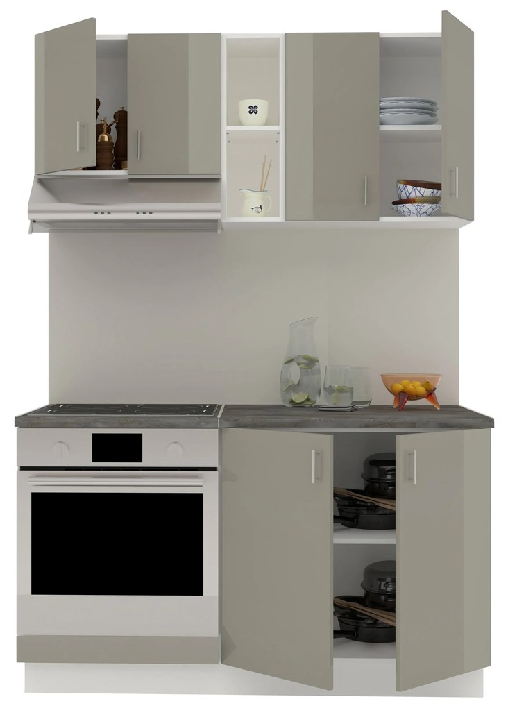 Set Bucatarie Karo V4, Gri Lucios/Alb, MDF, Blat Thermo 28 mm, L 140 cm