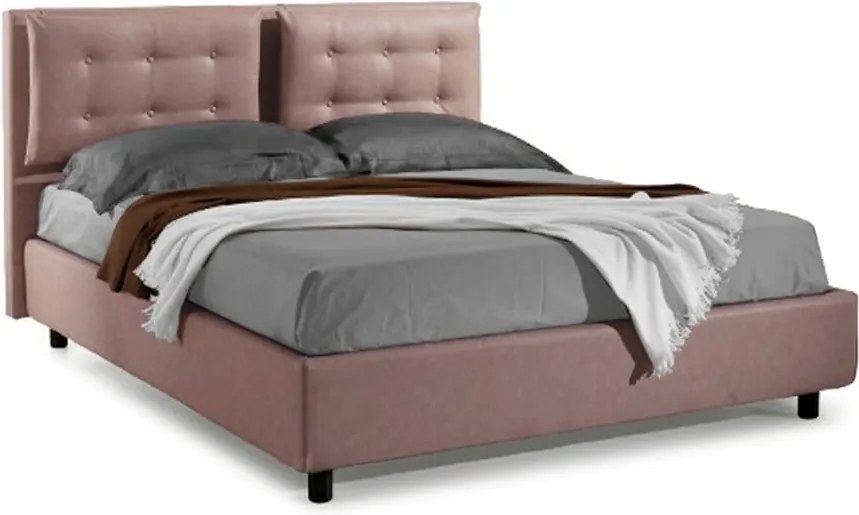 Pat Dormitor Matrimonial Bed&Sofa Bologna iSomn 160x200 cm, fara lada de depozitare, stofa, roz inchis