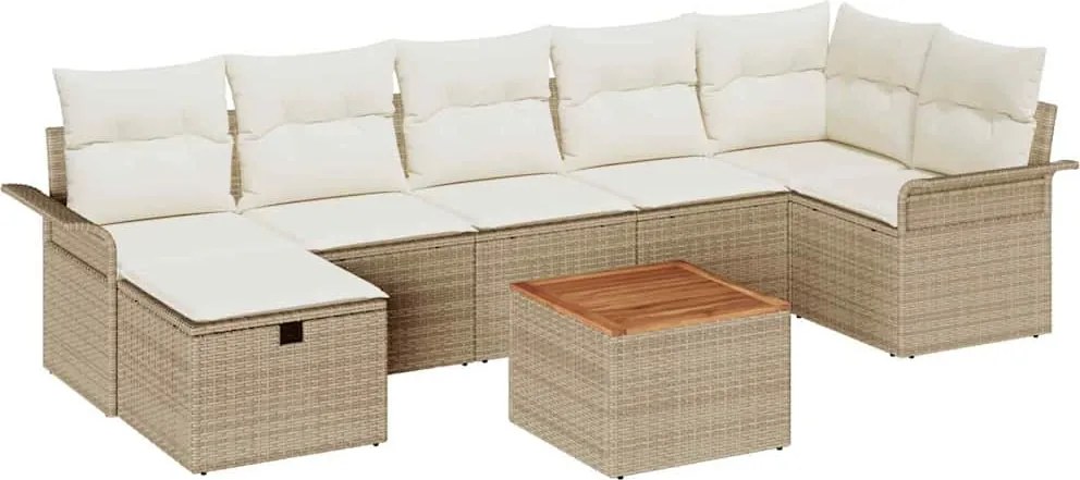 vidaXL Set de canapele pentru grădină cu pernă 8 pcs Bej Rattan poli