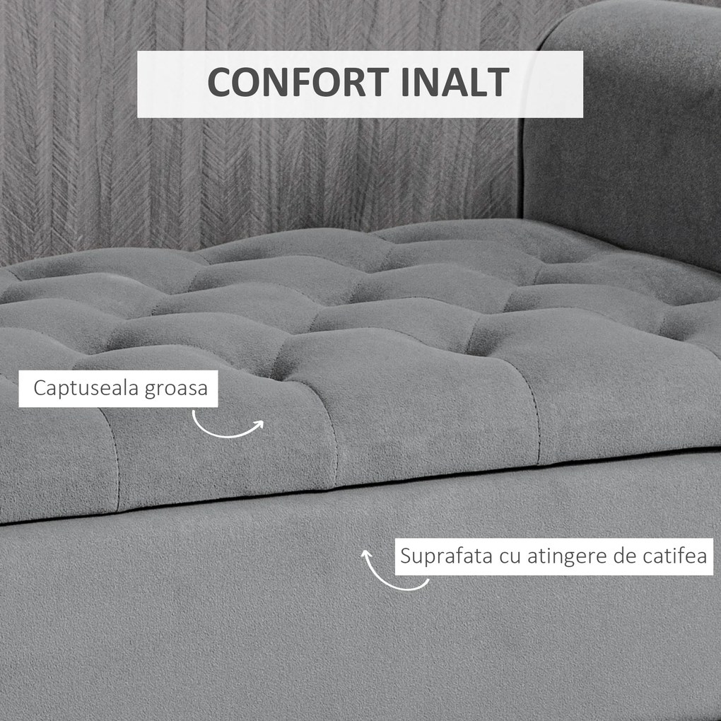 HOMCOM Bancuta Hol Banca Pat Matrimonial cu Depozitare si Cotiere Rulate, 126x48.5x57 cm, Banca Pat Gri | Aosom Romania