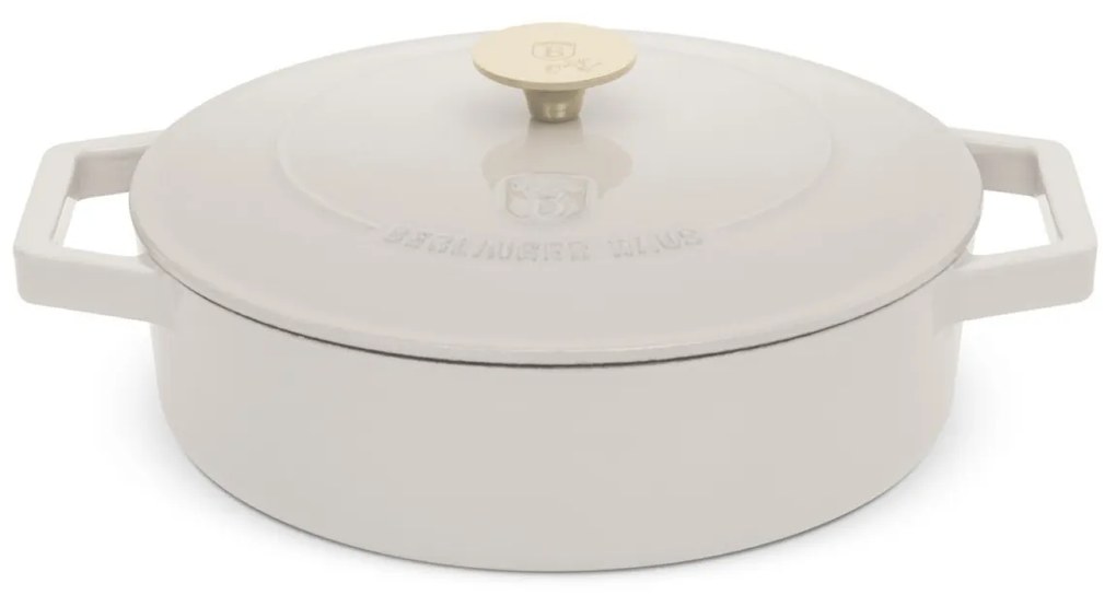 Cratiță din fontă emailată cu capac 26 cm, 2.57 L Berlinger Haus Sahara Collection BH 6530, crem, ideală pentru friptură și cuptor