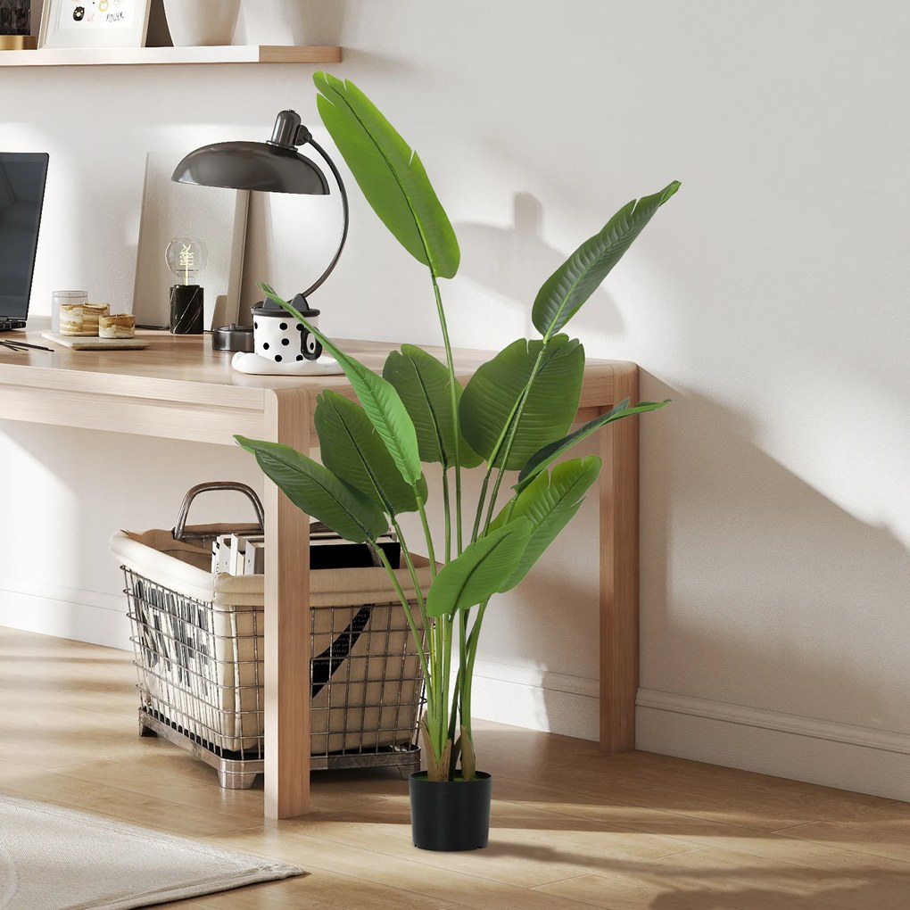 HOMCOM Plantă Artificială de 160 cm cu 10 Frunze din PEVA Verde cu Ghiveci, Ø16.5x13.5 cm | Aosom Romania