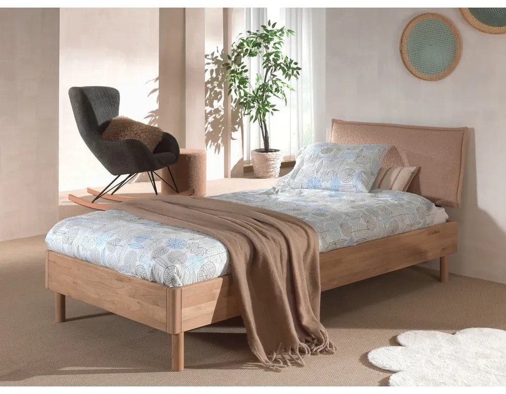 Pat în culoare naturală din lemn de stejar cu somieră 90x200 cm Forrest – Vipack