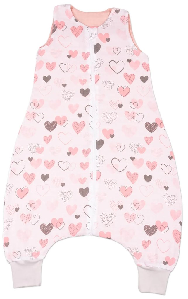 Sac de dormit cu picioare de vara din muselina 18-36 luni Kidizi Pink Hearts, 100% bumbac, 0.5 tog