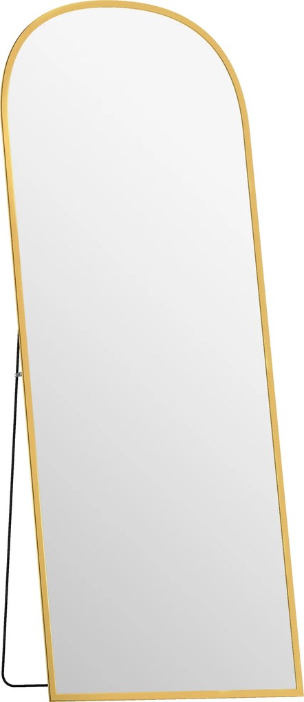 HOMCOM Oglindă Modernă de Podea și Perete din Aliaj de Aluminiu cu Suport Pliabil, 59 x 161,5 cm, Auriu | Aosom Romania