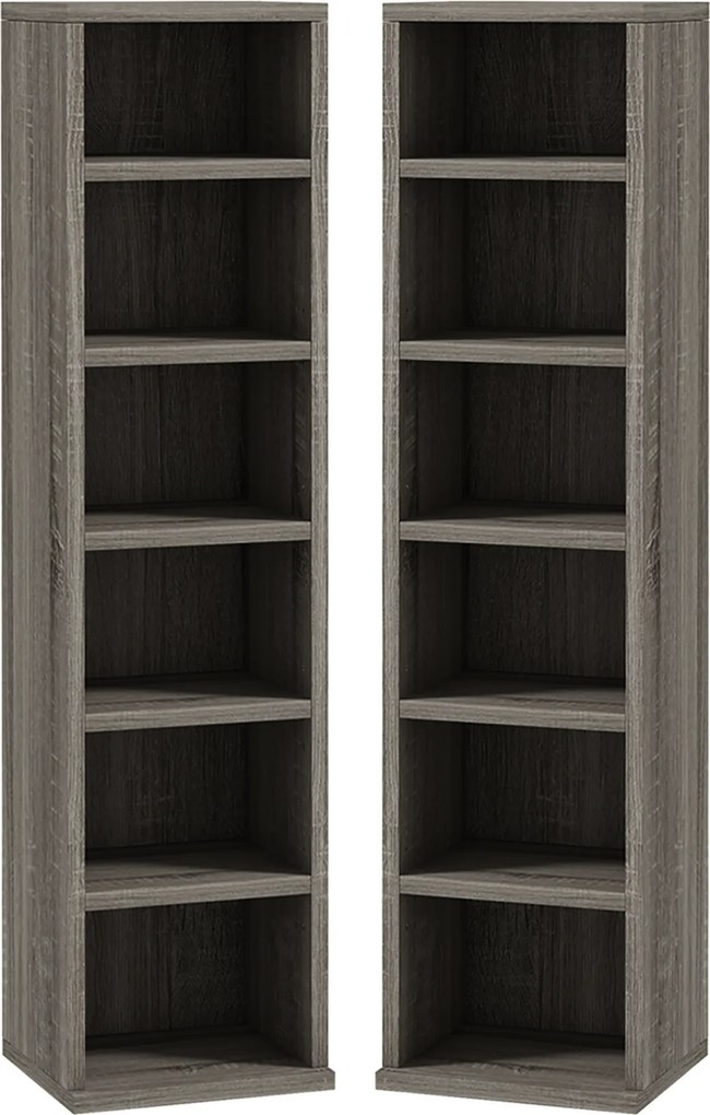 HOMCOM Bibliotecă Raft pentru CD/DVD, Set 2 Bucăți cu 12 Rafturi pentru 204 CD-uri, 21x22,5x88,5 cm, Gri Închis | Aosom Romania