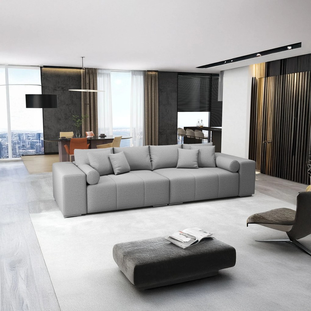 Canapea extensibilă dumonde cu ladă de depozitare si sezut confortabil din spuma high-density, Marbela Enjoy Grey XXL 295x100 cm