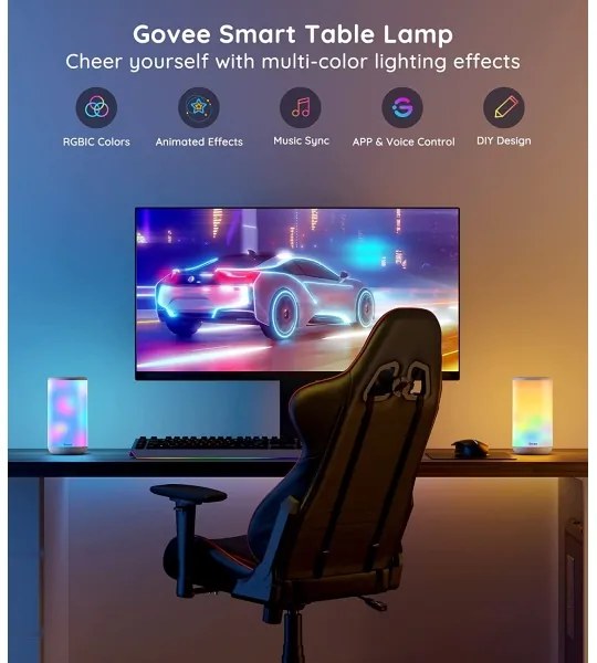 Lampă LED RGBIC dimabilă de masă Govee AURA 2 2200-6500K Wi-Fi Matter