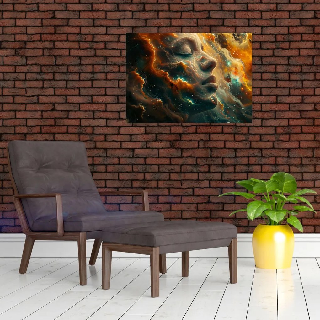 Tablou pe sticlă - Chip în Spațiu (70x50 cm)