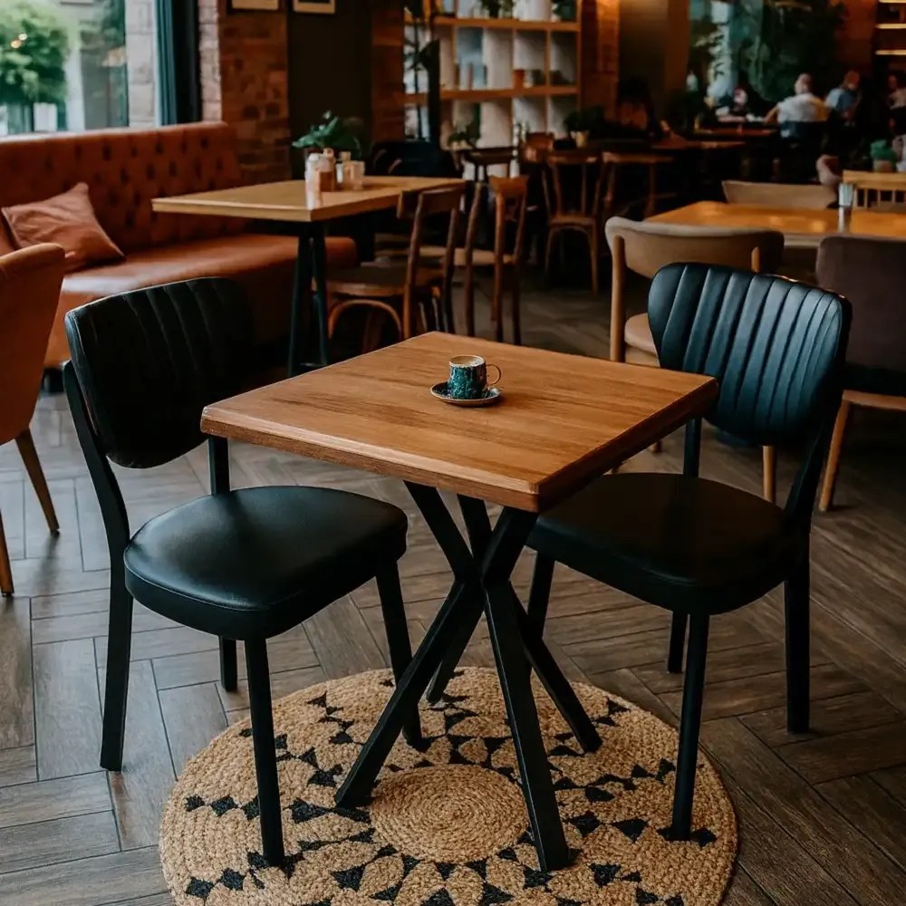 Set Masa Bucatarie cu 2 Scaune , masa MDF, nuc,80x80x74 cm,