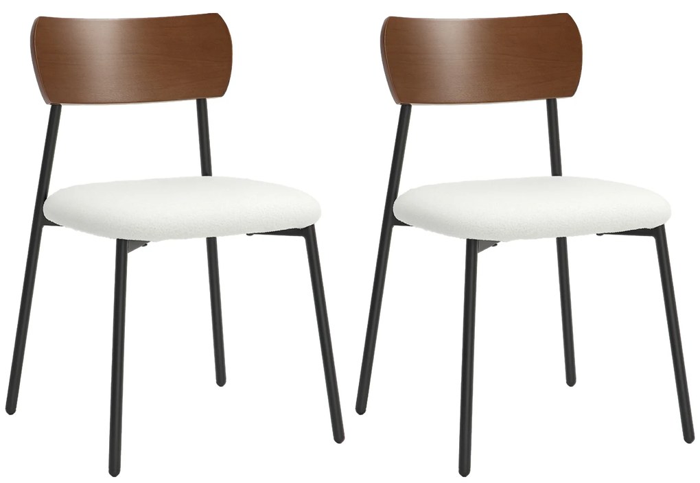 HOMCOM Set de 2 scaune de sufragerie cu șezut cu aspect de mohair, spătar curbat cu aspect de lemn, interior, crem | Aosom Romania