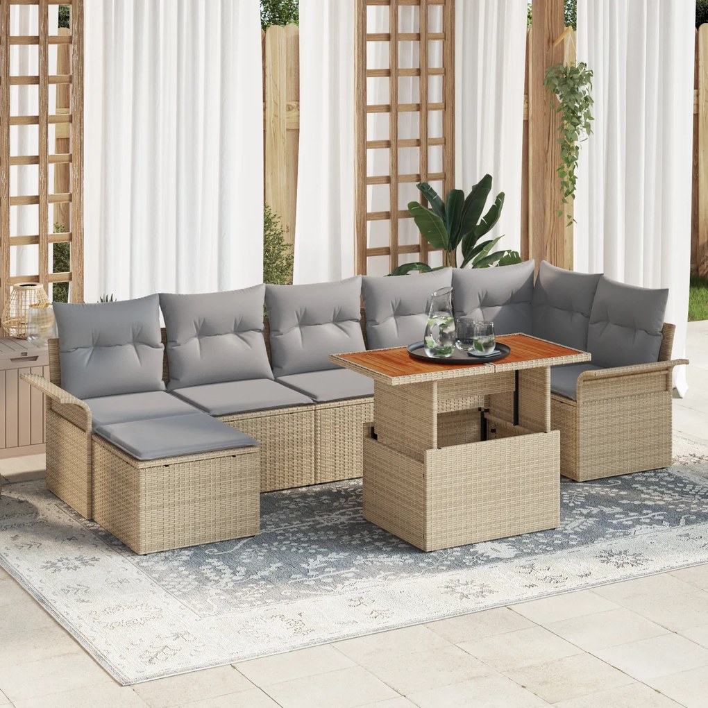 vidaXL Set de dining pentru grădină de 8 piese cu perne Bej Ratan PE Acacia