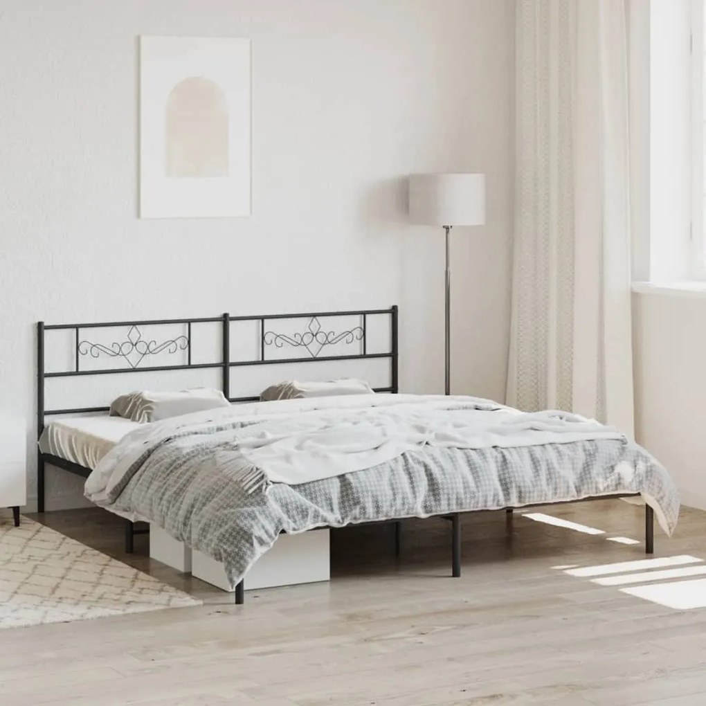 355271 vidaXL Cadru de pat metalic cu tăblie, negru, 180x200 cm