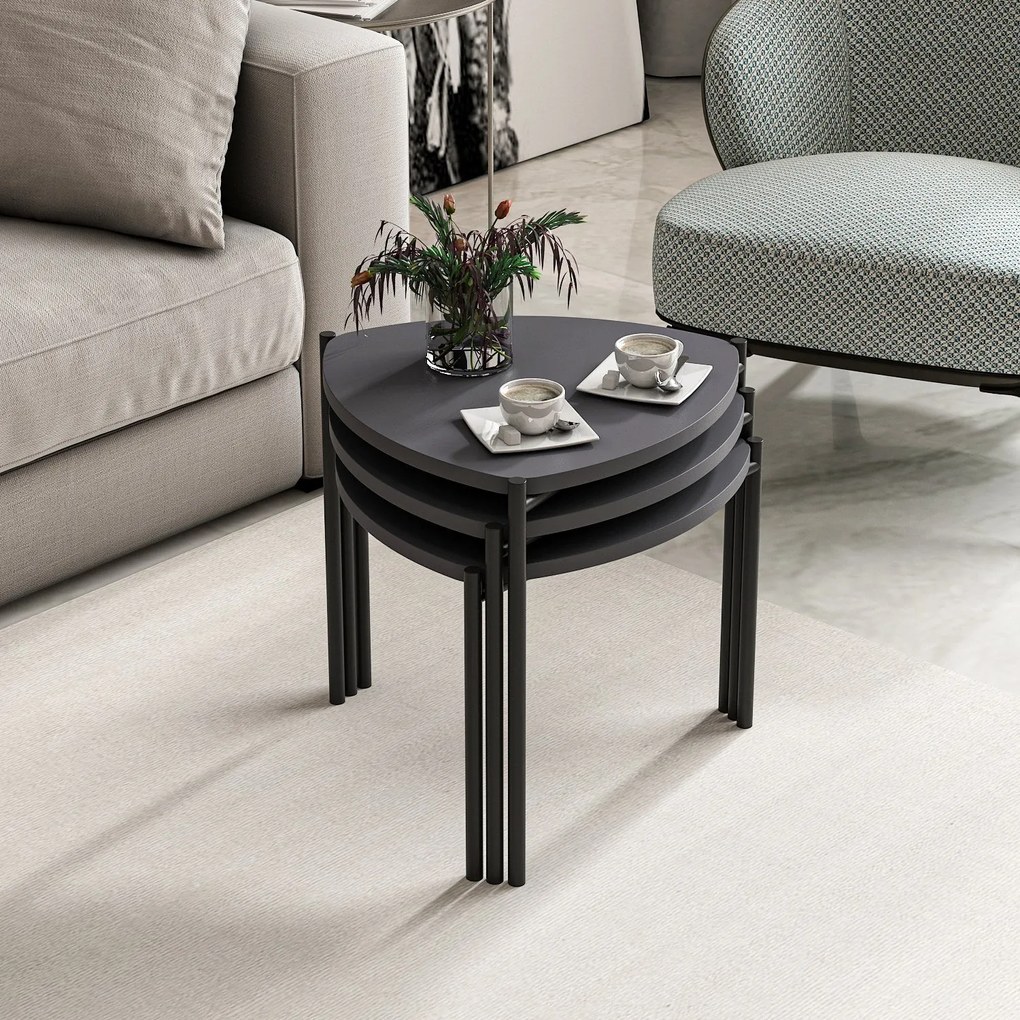Masuta de cafea set (3 bucăți) Lenny - Anthracite