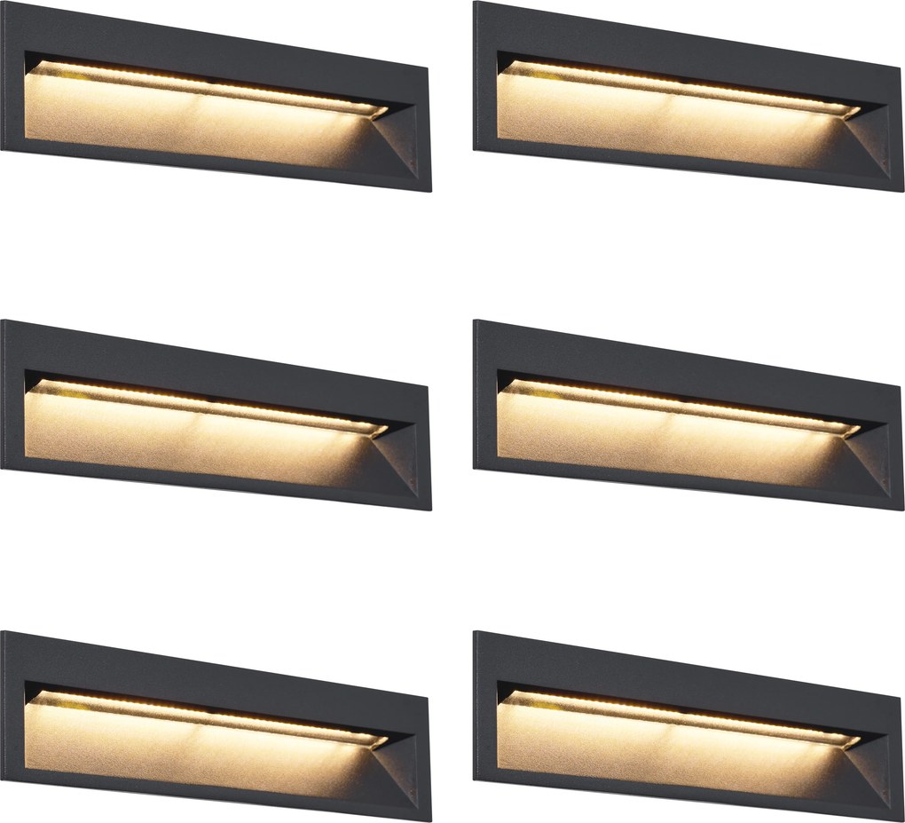 Set de 6 Aplice de perete încastrate moderne Negre 28 cm cu LED inclus IP65 - Mert