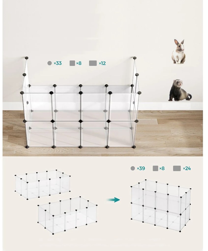 SongmicsHome Țarc pentru animale mici din plastic transparent BEN, 125x63x42 cm, transparent