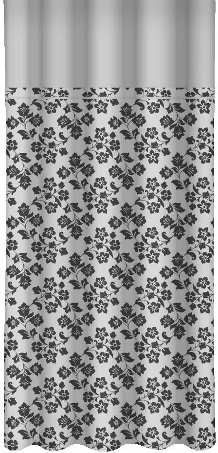Draperie gri cu imprimeu de flori de grafit și margine gri deschis Lățime: 160 cm | Lungime: 270 cm