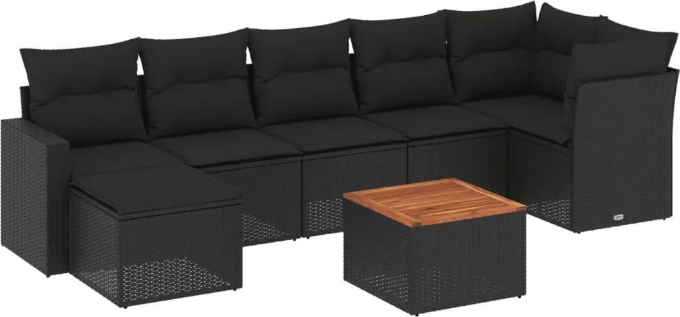 vidaXL Set mobilier de grădină cu perne, 8 piese, negru, poliratan
