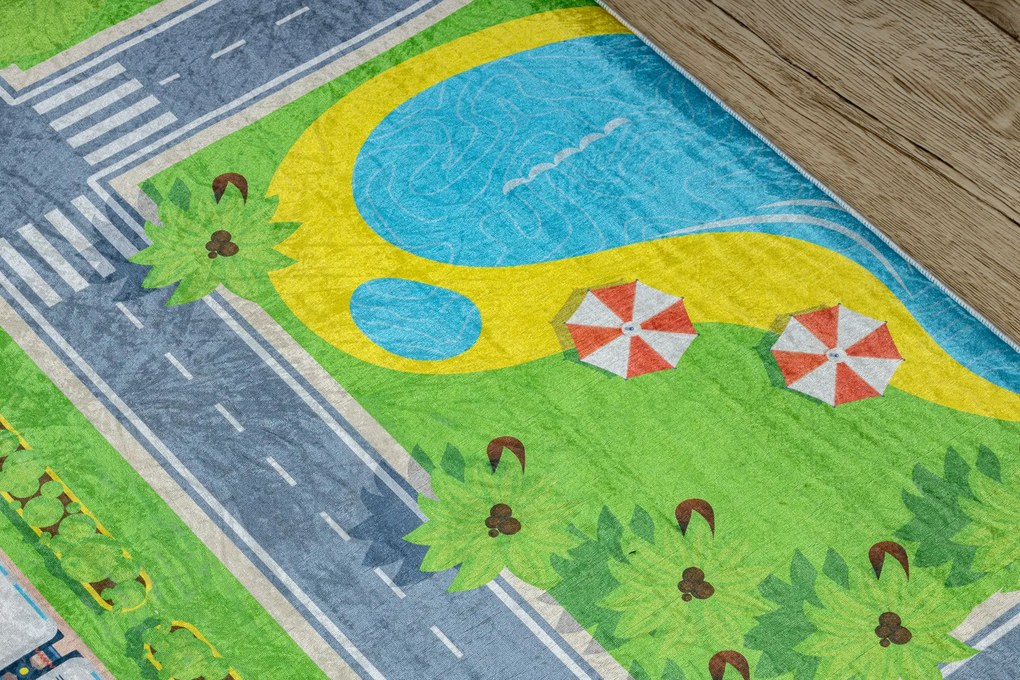 BAMBINO 2624 covor lavabil Oraș, străzi pentru copii anti-alunecare - verde / gri