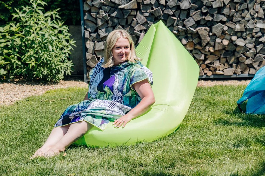 Poncho prosop de plaja FEATHER verde-albastru 80x145 cm