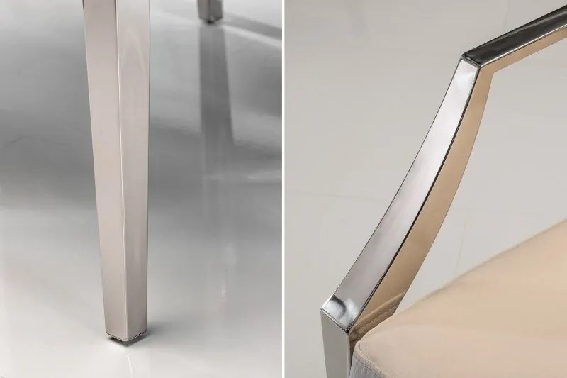 Scaun cu brate, tapiterie din catifea Modern Barock, bej / argintiu