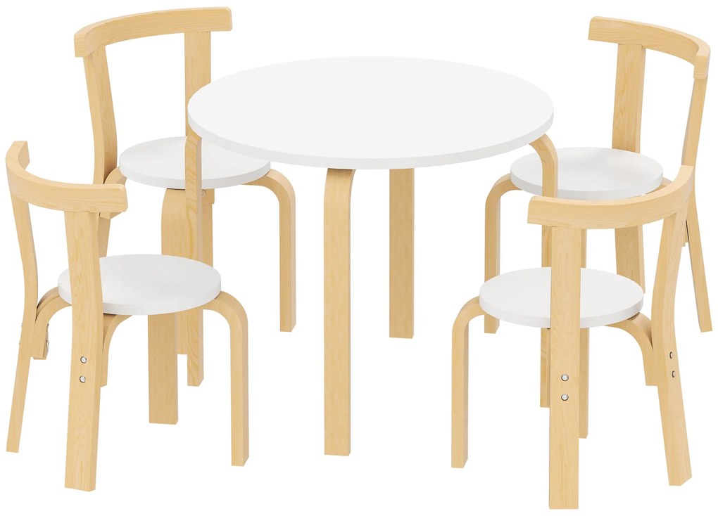 AIYAPLAY Set Masă și Scaune pentru Copii 3-8 Ani 5 piese cu Margini Rotunjite din Lemn Alb | Aosom Romania