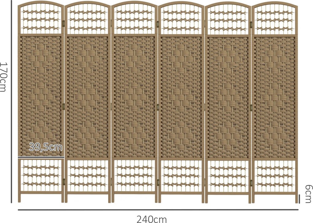 HOMCOM Paravan interior din lemn separator de cameră despărțitură pliabilă 6 panouri 240 x 170 cm lemn natural | Aosom Romania