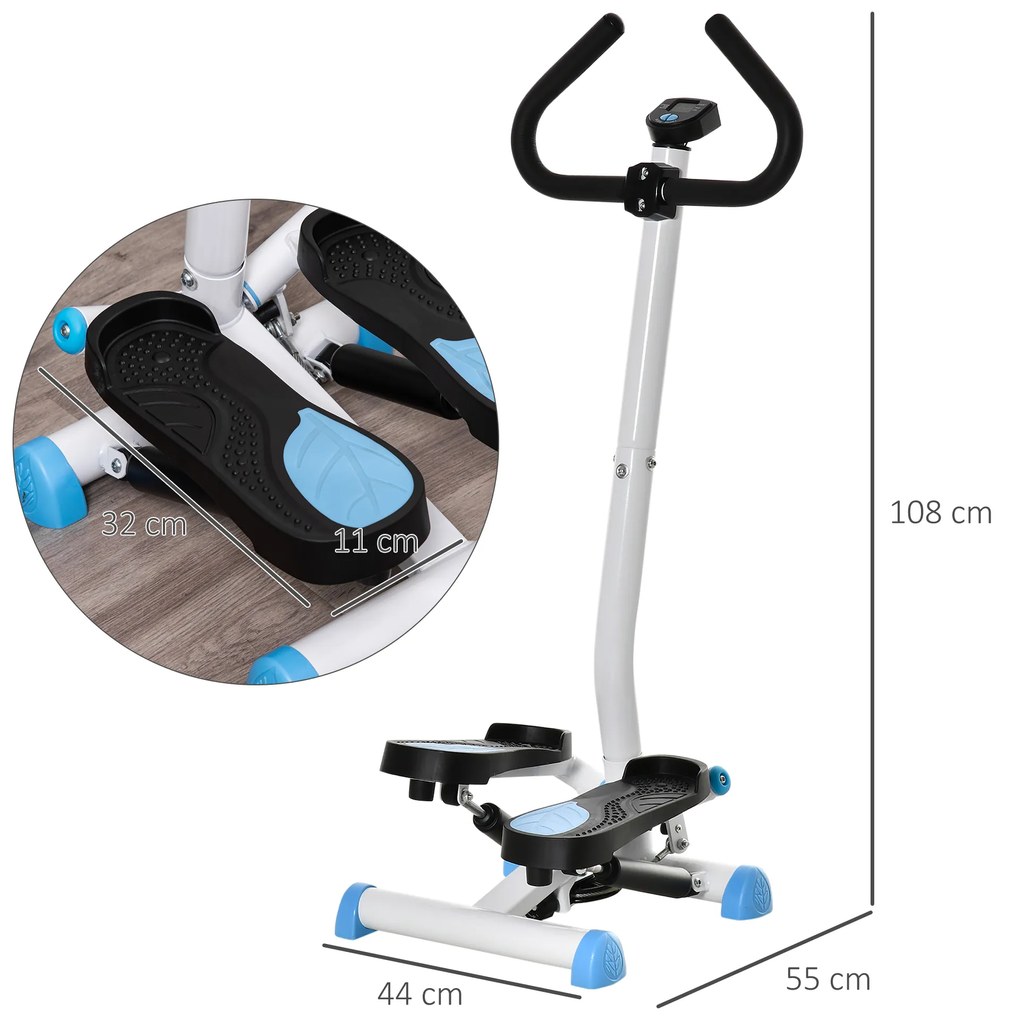 HOMCOM Stepper cu Mâner și Monitor LCD, Stepper pentru Fitness Acasă cu Pedale Antiderapante, 55x44x108 cm, Alb | Aosom Romania