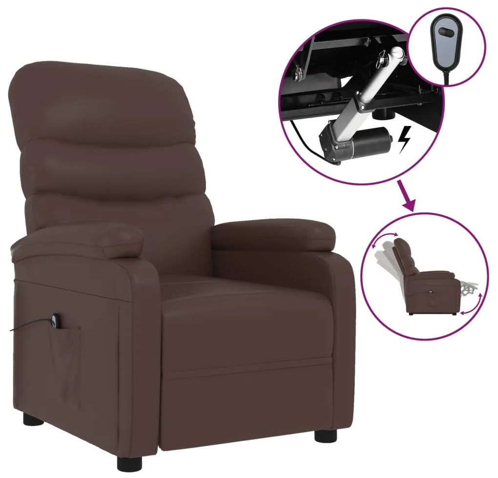 3073672 vidaXL Fotoliu rabatabil electric, maro, piele ecologică