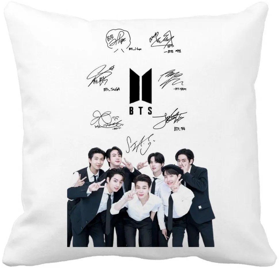 Perna Decorativa BTS Army 3, 40x40 cm, Alba, Mata, Husa Detasabila, Burduf