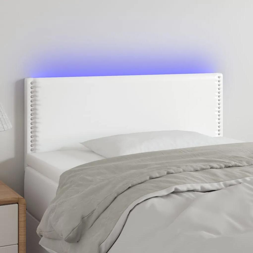 3121557 vidaXL Tăblie de pat cu LED, alb, 100x5x78/88 cm, piele ecologică