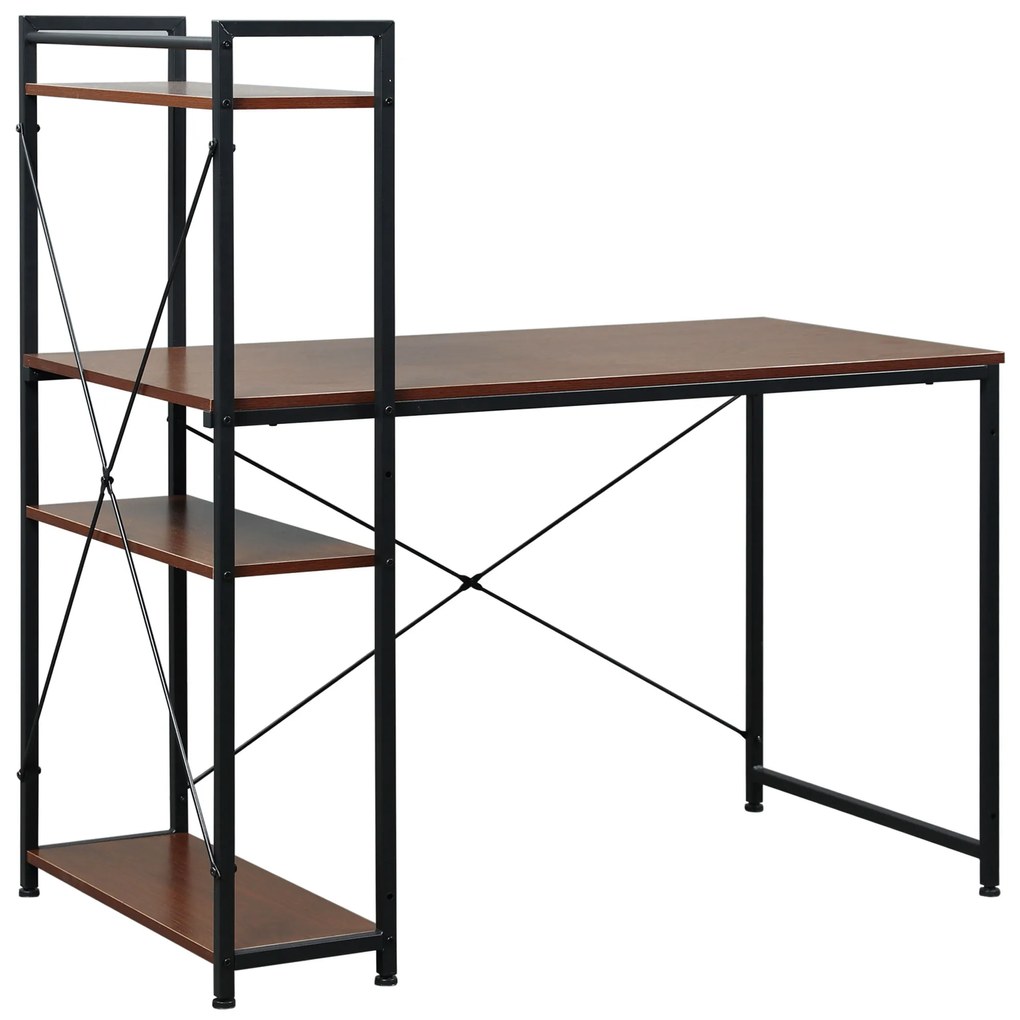 HOMCOM Birou de colț cu depozitare design industrial cu bibliotecă 3 rafturi panouri particulate aspect nuc metal negru | Aosom Romania