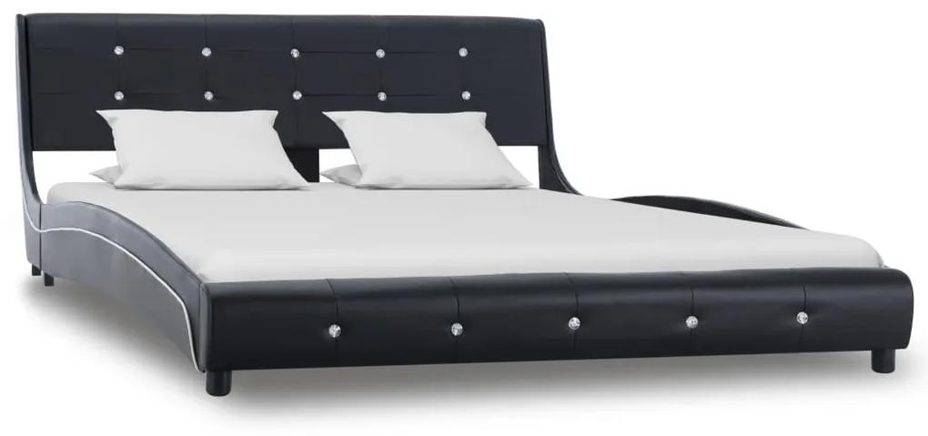 280436 vidaXL Cadru de pat, negru, 135x190 cm, piele ecologică