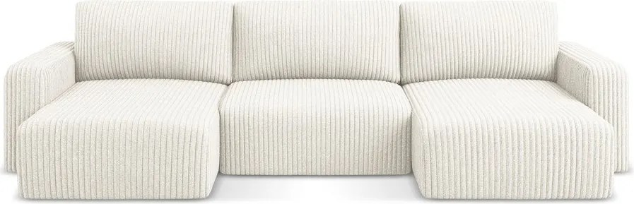 Colțar crem extensibil/cu spațiu de depozitare cu tapițerie din catifea reiată (în formă de "U") Kona – Makamii