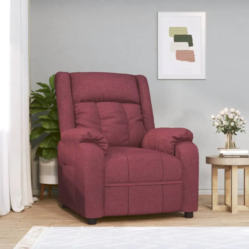 348111 vidaXL Fotoliu rabatabil, roșu vin, material textil