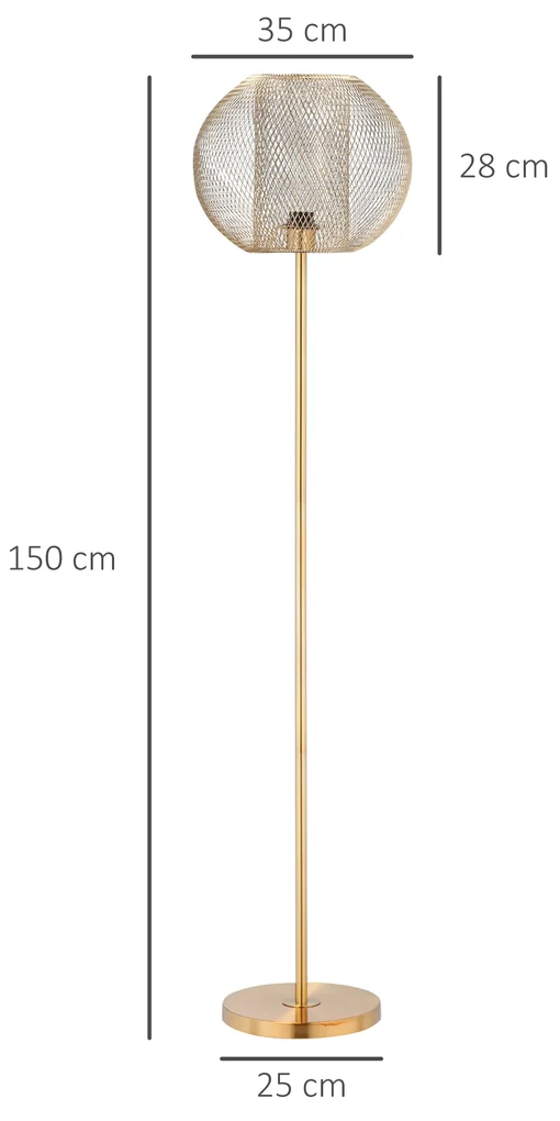 HOMCOM Lampă de Podea Auriu, Design Modern cu Abajur, Ideală pentru Camera de Zi și Dormitor, E27 40W, Metal | Aosom Romania