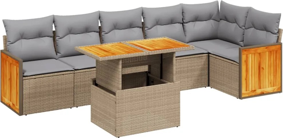 vidaXL Set canapele de grădină, 7 piese, cu perne, bej, poliratan